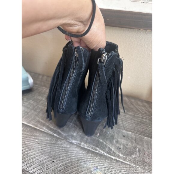 Leather Fringe Ankle Boots Yellow Box Bikendi Black Boho Wmns Size 7.5 M - Picture 4 of 5